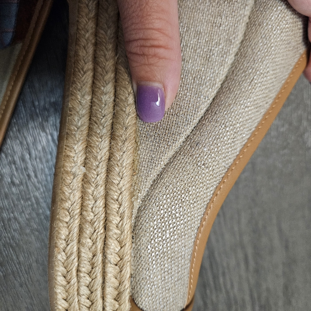 Tory Burch 6.5 Majorca Espadrille Wedge Heel Peep Toe Metallic Tan Brown Shoe - Picture 5 of 10